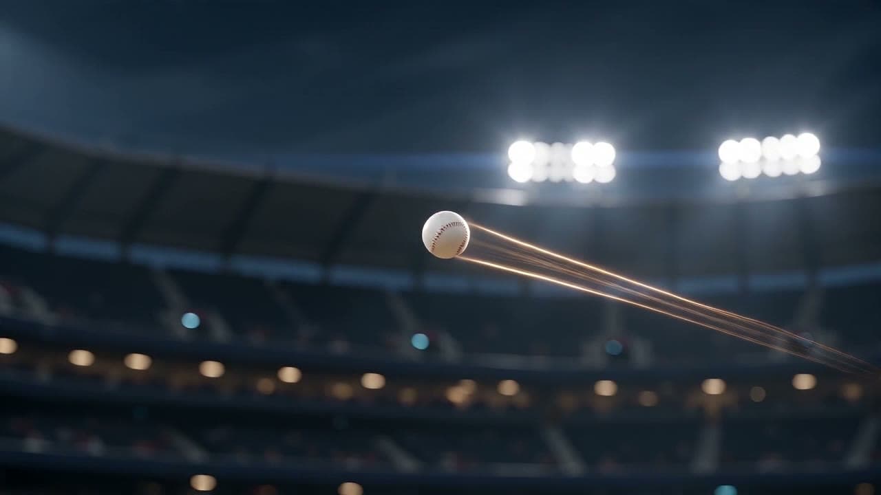 Pelota de béisbol desplazándose en un estadio